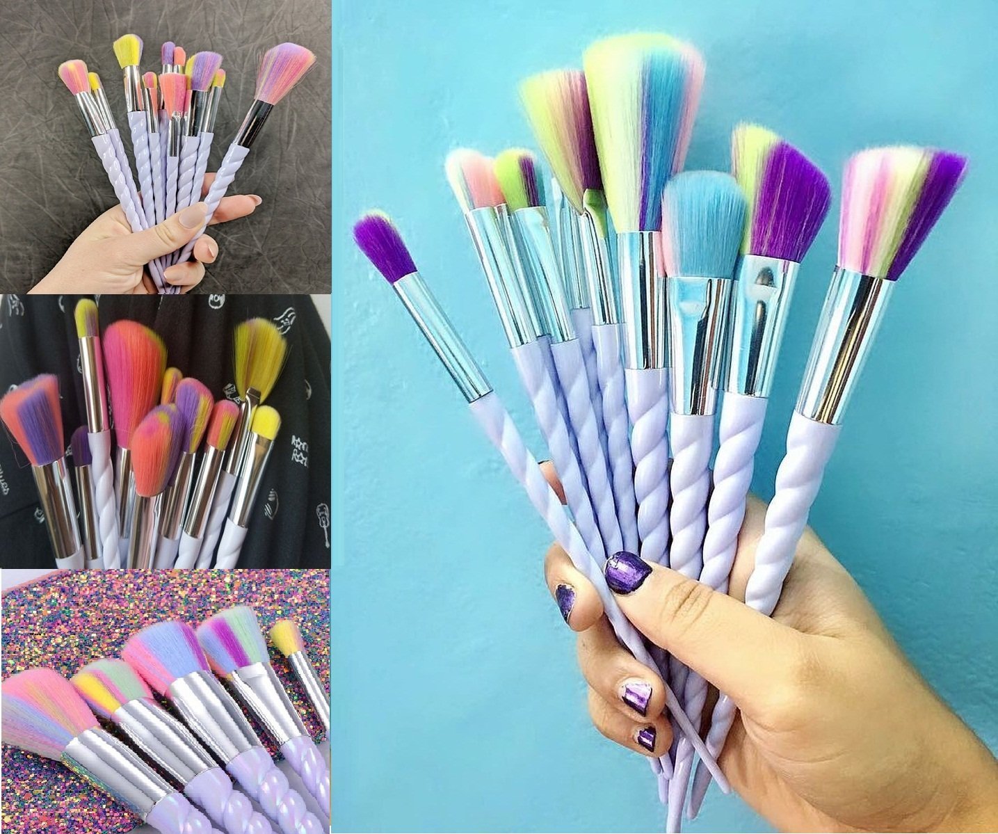 10 pcs Unicorn Rainbow Make Up Brushes