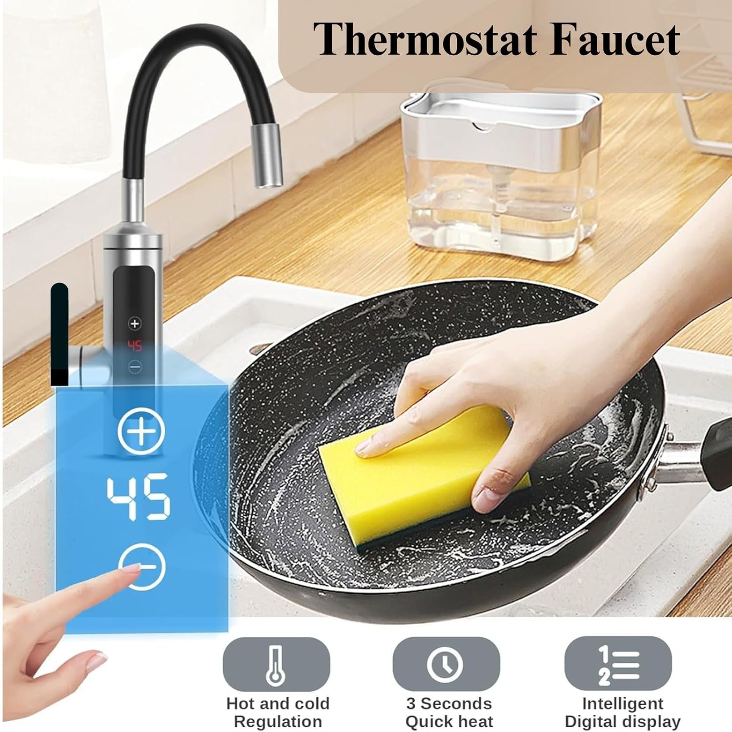 Electric Kitchen Faucet Touch Screen Temp Adjusted LED Water Tap - টাচ স্কিন ইলেক্ট্রিক ওয়াটার ট্যাপ RY 011 - Image 2