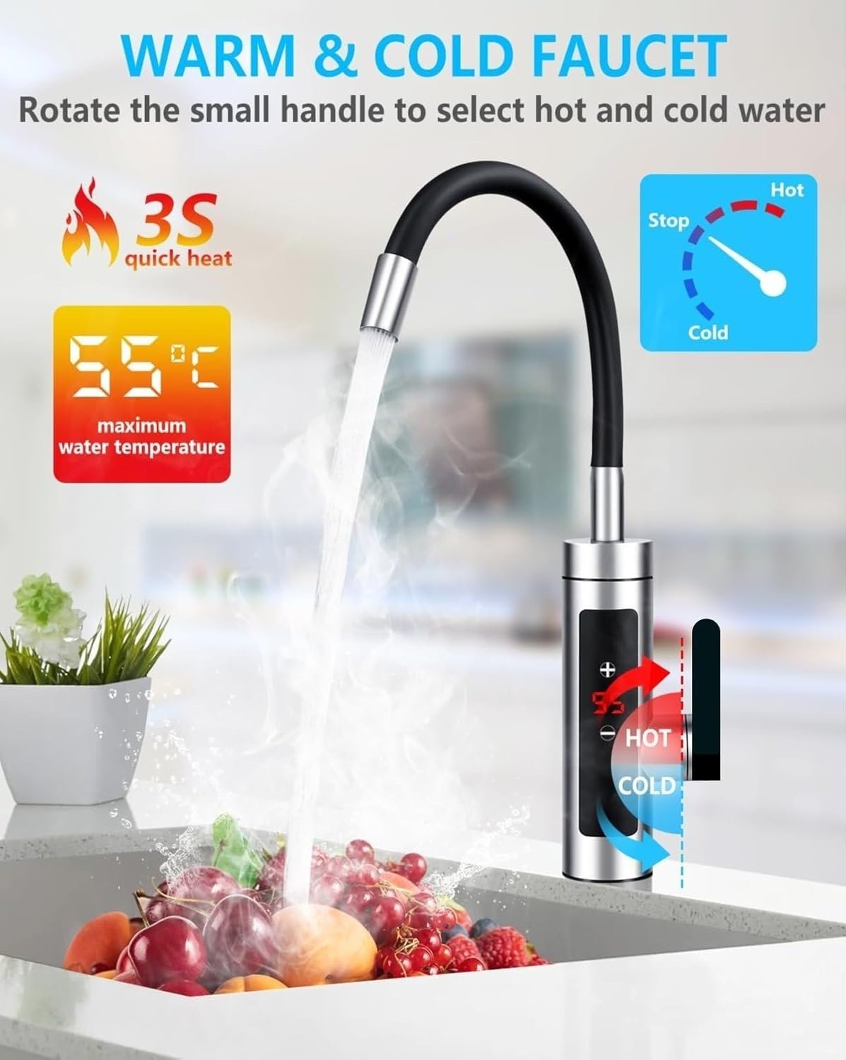 Electric Kitchen Faucet Touch Screen Temp Adjusted LED Water Tap - টাচ স্কিন ইলেক্ট্রিক ওয়াটার ট্যাপ RY 011