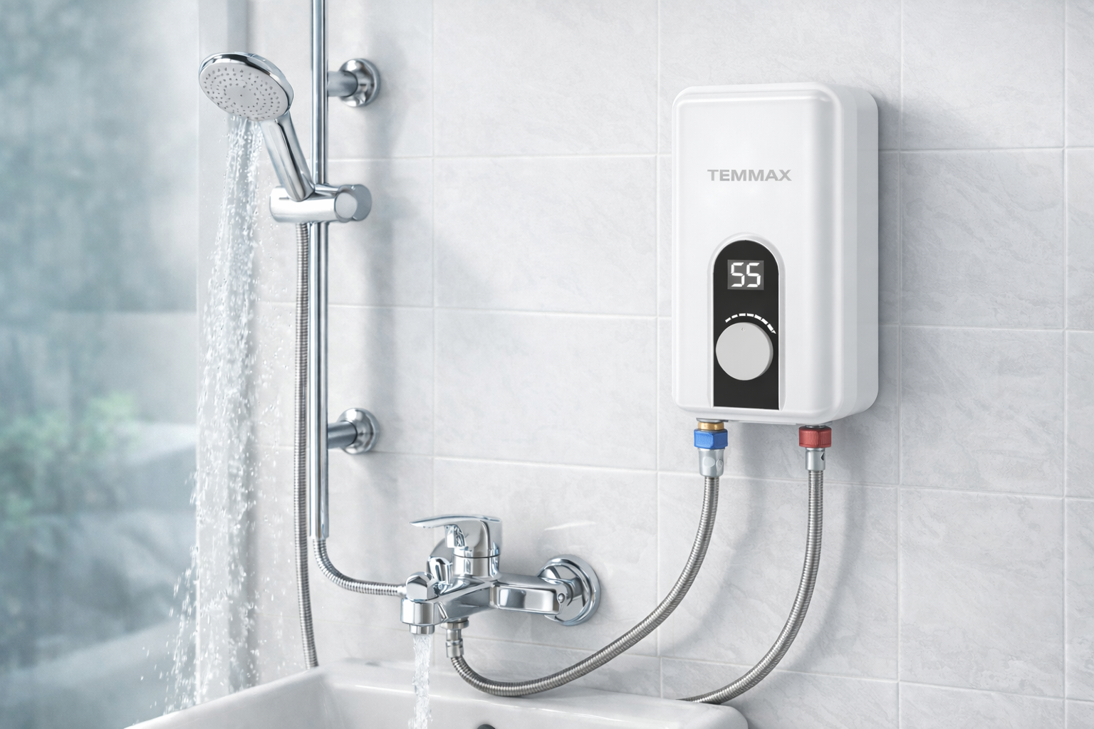 TEMMAX Instant Electric Water Heater 3500W–5500W | Digital Display | IPX4 Waterproof | Tankless Hot Water Heater - Image 2